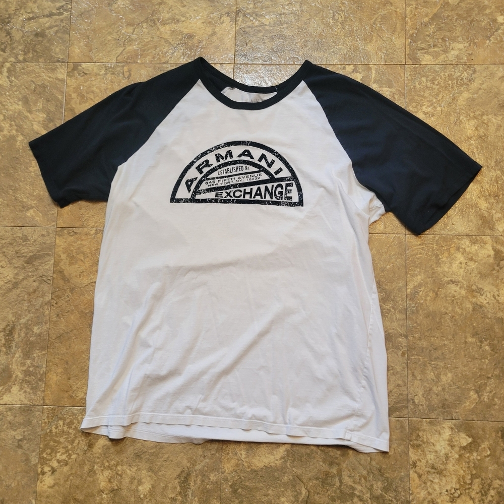 Armani Exchange Pima Cotton Tshirt Womens XL White Black Short Sleeve Raglan